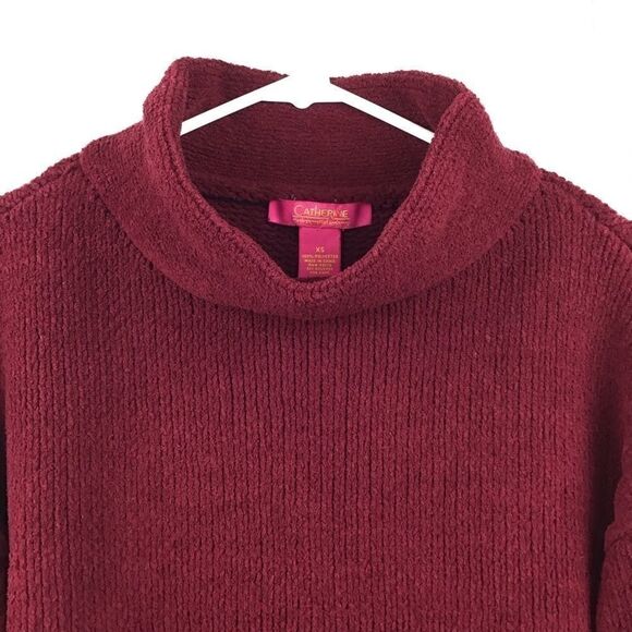 Catherine Malandrino Chenille Sweater Burgundy Cowl Neck, Size XS - Picture 3 of 6